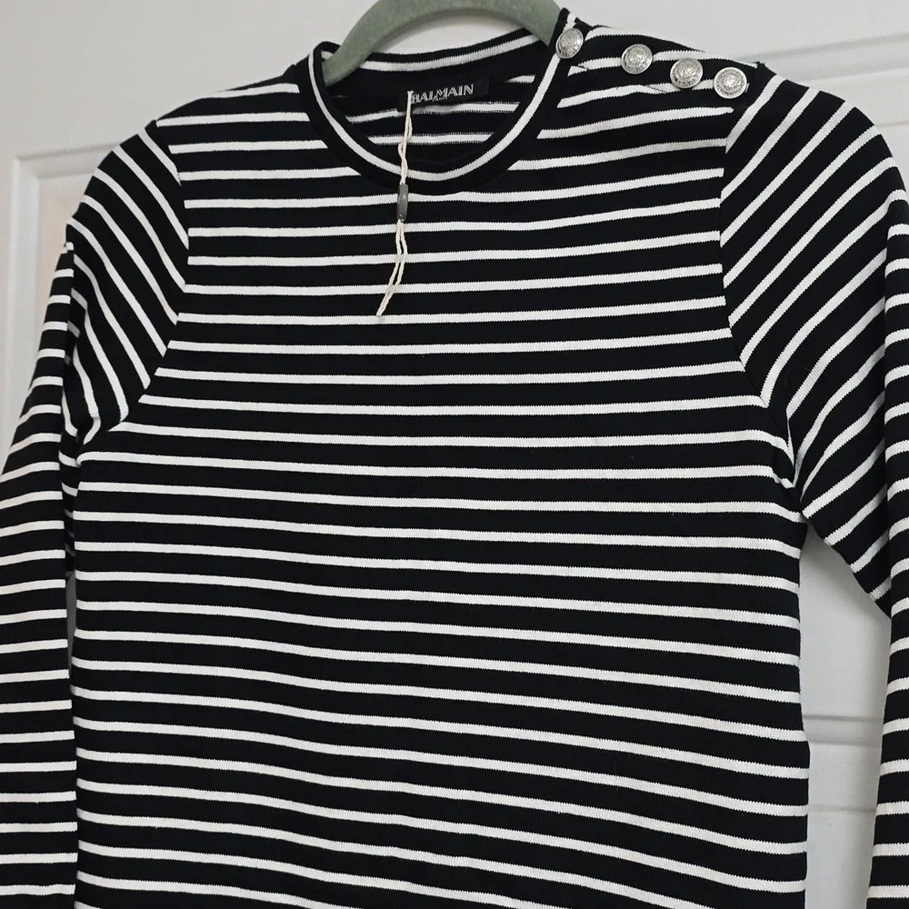 Balmain Black and White Striped Dress